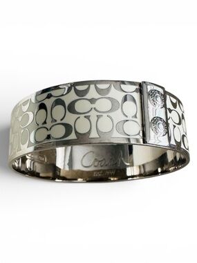 Coach Signature C Enamel Bangle Bracelet Silver White Cream Retired